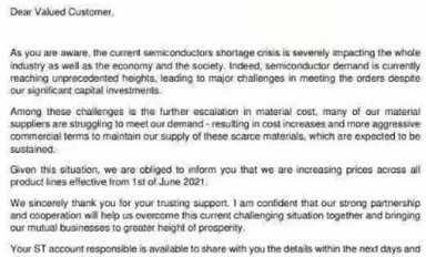 突发！意法半导体再发涨价通知！